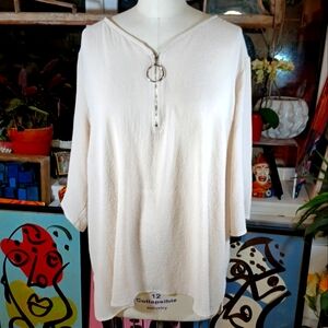 ONOT Cream Zipper Front Blouse Plus Size 3x /  Size 4 See Measurements